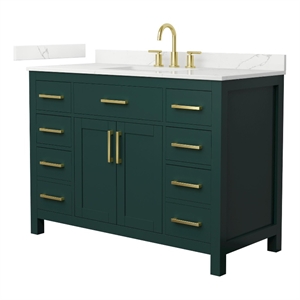 Beckett 48&quot Green Single Vanity & Giotto Quartz Top (3-Hole) & Gold Trim