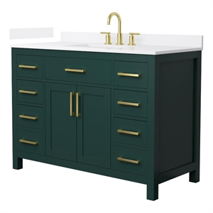 Beckett 48&quot Green Single Vanity & White Quartz Top (3-Hole) & Gold Trim