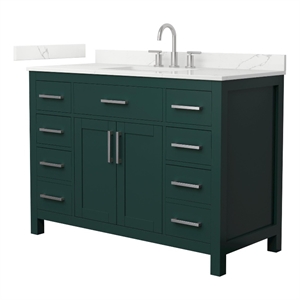 Beckett 48&quot Green Single Vanity & Giotto Quartz Top (3-Hole) & Nickel Trim