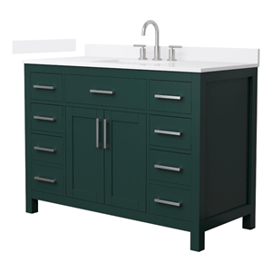 Beckett 48&quot Green Single Vanity & White Quartz Top (3-Hole) & Nickel Trim