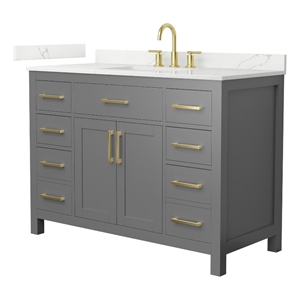 Beckett 48&quot Dark Gray Single Vanity & Giotto Quartz Top (3-Hole) & Gold Trim