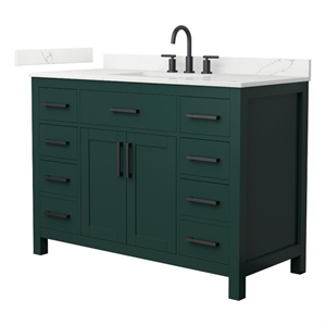 Beckett 48&quot Green Single Vanity & Giotto Quartz Top (3-Hole) & Black Trim