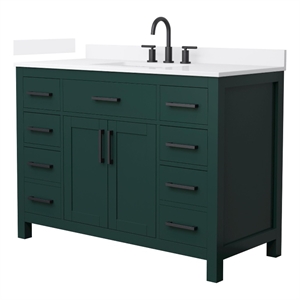 Beckett 48&quot Green Single Vanity & White Quartz Top (3-Hole) & Black Trim