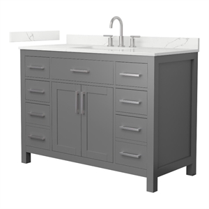Beckett 48&quot Dark Gray Single Vanity & Giotto Quartz Top (3-Hole) & Nickel Trim