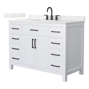 Beckett 48&quot White Single Vanity & Giotto Quartz Top (3-Hole) & Black Trim
