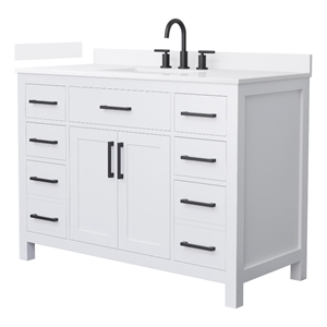 Beckett 48&quot White Single Vanity & White Quartz Top (3-Hole) & Black Trim