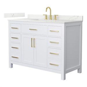 Beckett 48&quot White Single Vanity & Giotto Quartz Top (3-Hole) & Gold Trim