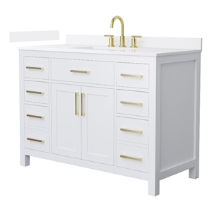 Beckett 48&quot White Single Vanity & White Quartz Top (3-Hole) & Gold Trim