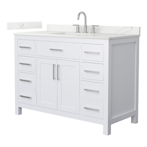 Beckett 48&quot White Single Vanity & Giotto Quartz Top (3-Hole) & Nickel Trim