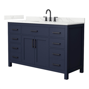Beckett 54&quot Dark Blue Single Vanity & Giotto Quartz Top (3-Hole) & Black Trim