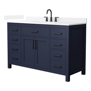 Beckett 54&quot Dark Blue Single Vanity & White Quartz Top (3-Hole) & Black Trim