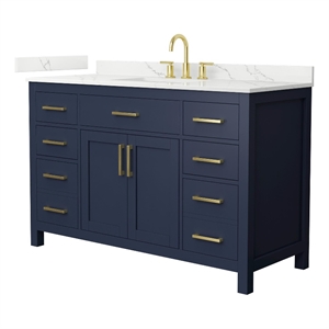 Beckett 54&quot Dark Blue Single Vanity & Giotto Quartz Top (3-Hole) & Gold Trim