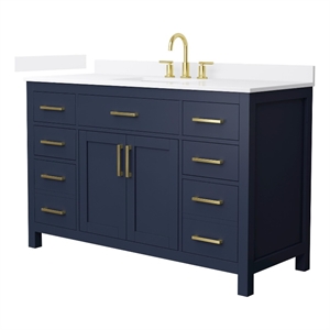 Beckett 54&quot Dark Blue Single Vanity & White Quartz Top (3-Hole) & Gold Trim