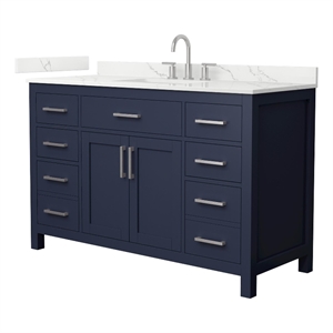 Beckett 54&quot Dark Blue Single Vanity & Giotto Quartz Top (3-Hole) & Nickel Trim