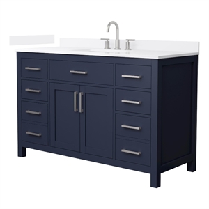 Beckett 54&quot Dark Blue Single Vanity & White Quartz Top (3-Hole) & Nickel Trim