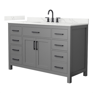 Beckett 54&quot Dark Gray Single Vanity & Giotto Quartz Top (3-Hole) & Black Trim