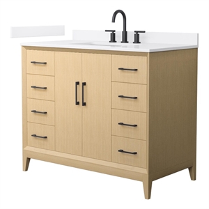 Janna 42&quot White Oak Single Vanity & White Quartz Top (3-Hole) & Black Trim