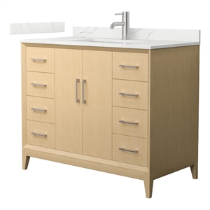 Janna 42&quot White Oak Single Vanity & Giotto Quartz Top (1-Hole) & Nickel Trim