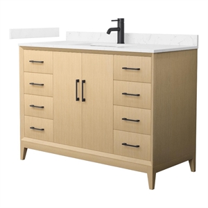 Janna 48&quot White Oak Single Vanity & Carrara Cultured Marble Top & Black Trim