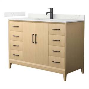 Janna 48&quot White Oak Single Vanity & Giotto Quartz Top (1-Hole) & Black Trim