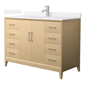 Janna 48&quot White Oak Single Vanity & White Quartz Top (1-Hole) & Nickel Trim