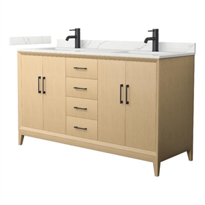 Janna 60&quot White Oak Double Vanity & Giotto Quartz Top (1-Hole) & Black Trim