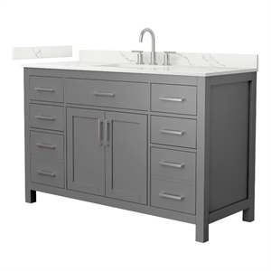 Beckett 54&quot Dark Gray Single Vanity & Giotto Quartz Top (3-Hole) & Nickel Trim