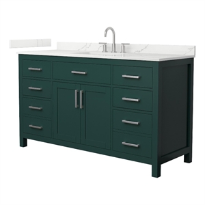 Beckett 60&quot Green Single Vanity & Giotto Quartz Top (3-Hole) & Nickel Trim