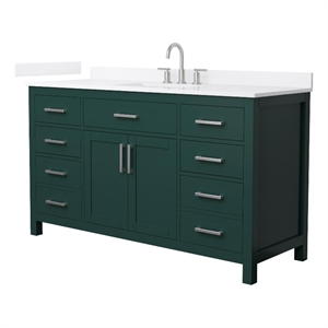 Beckett 60&quot Green Single Vanity & White Quartz Top (3-Hole) & Nickel Trim