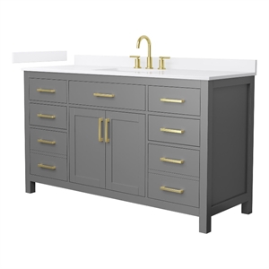 Beckett 60&quot Dark Gray Single Vanity & White Quartz Top (3-Hole) & Gold Trim