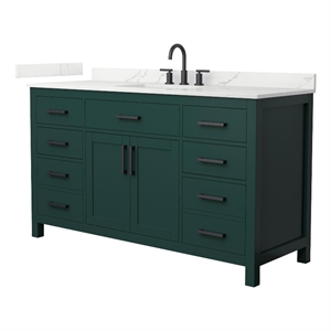Beckett 60&quot Green Single Vanity & Giotto Quartz Top (3-Hole) & Black Trim