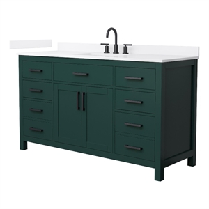 Beckett 60&quot Green Single Vanity & White Quartz Top (3-Hole) & Black Trim