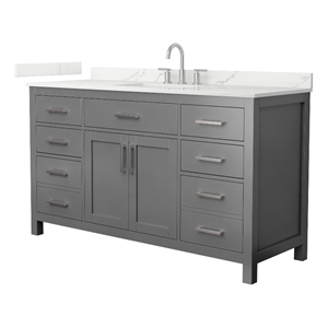 Beckett 60&quot Dark Gray Single Vanity & Giotto Quartz Top (3-Hole) & Nickel Trim