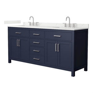Beckett 72&quot Dark Blue Double Vanity & Giotto Quartz Top (3-Hole) & Nickel Trim