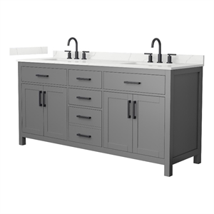Beckett 72&quot Dark Gray Double Vanity & Giotto Quartz Top (3-Hole) & Black Trim