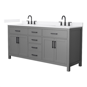 Beckett 72&quot Dark Gray Double Vanity & White Quartz Top (3-Hole) & Black Trim