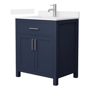 Beckett 30&quot Dark Blue Single Vanity & White Quartz Top (1-Hole) & Nickel Trim