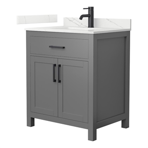 Beckett 30&quot Dark Gray Single Vanity & Giotto Quartz Top (1-Hole) & Black Trim