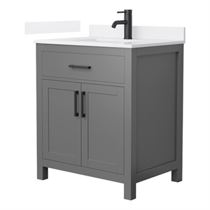 Beckett 30&quot Dark Gray Single Vanity & White Quartz Top (1-Hole) & Black Trim