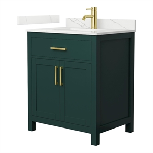 Beckett 30&quot Green Single Vanity & Giotto Quartz Top (1-Hole) & Gold Trim