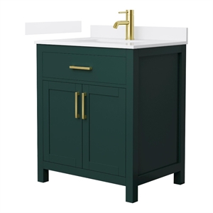 Beckett 30&quot Green Single Vanity & White Quartz Top (1-Hole) & Gold Trim