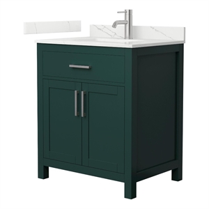 Beckett 30&quot Green Single Vanity & Giotto Quartz Top (1-Hole) & Nickel Trim