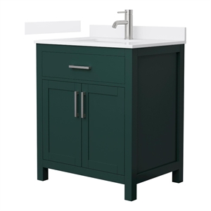 Beckett 30&quot Green Single Vanity & White Quartz Top (1-Hole) & Nickel Trim