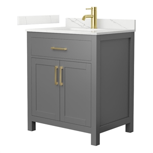 Beckett 30&quot Dark Gray Single Vanity & Giotto Quartz Top (1-Hole) & Gold Trim