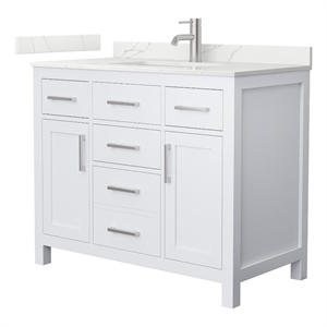 Beckett 42&quot White Single Vanity & Giotto Quartz Top (1-Hole) & Nickel Trim