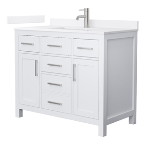 Beckett 42&quot White Single Vanity & White Quartz Top (1-Hole) & Nickel Trim