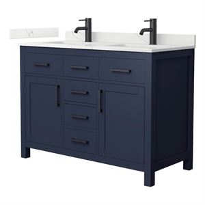 Beckett 48&quot Dark Blue Double Vanity & Giotto Quartz Top (1-Hole) & Black Trim