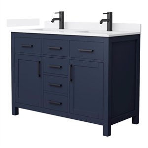 Beckett 48&quot Dark Blue Double Vanity & White Quartz Top (1-Hole) & Black Trim