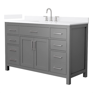 Beckett 54&quot Dark Gray Single Vanity & White Quartz Top (3-Hole) & Nickel Trim