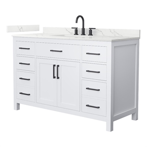 Beckett 54&quot White Single Vanity & Giotto Quartz Top (3-Hole) & Black Trim